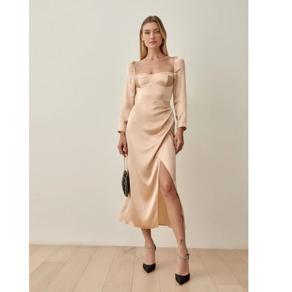 Reformation Gloriana Silk Dress Champagne Long Prom Satin size 10. Worn once - Picture 3 of 5